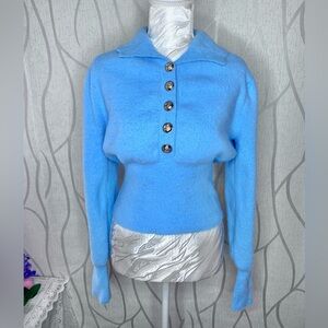 🎀🌷 Super Soft Fuzzy Blue Wool Feel Sweater with Silver Button Detail 🌷🎀 NWT